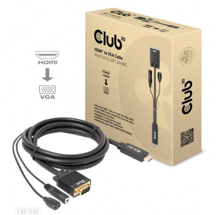 Club3D kabel HDMI na VGA, M/M, 28AWG, 2m Club3D kabel HDMI na VGA, M/M, 28AWG, 2m