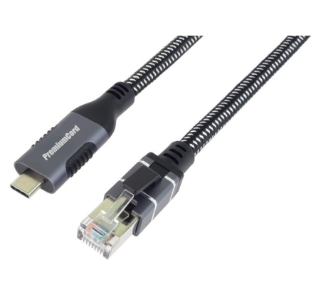 PremiumCord Ethernetový kabel USB-C na LAN RJ45 10/100/1000, 1m PremiumCord Ethernetový kabel USB-C na LAN RJ45 10/100/1000, 1m