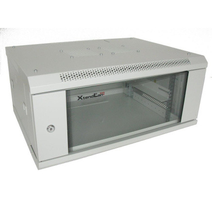 XtendLan 19" nástěnný rozvaděč 4U 600x450, nosnost 60 kg, skleněné dveře, svařovaný, šedý