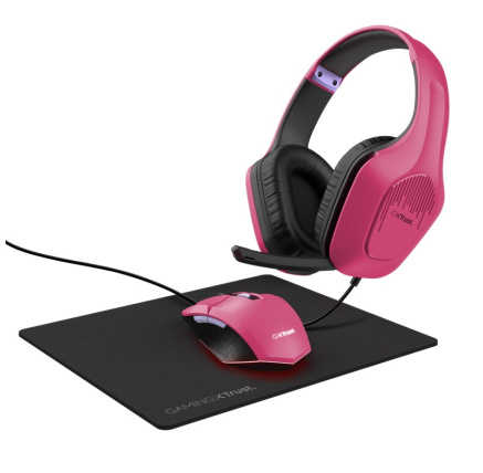 TRUST Sada sluchátka + myš + mousepad GXT 790 3v1 Gaming Bundle, růžová TRUST Sada sluchátka + myš + mousepad GXT 790 3v1 Gaming Bundle, růžová