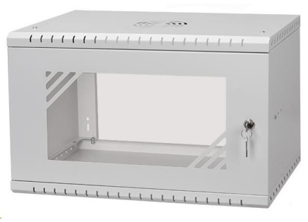 LEXI-Net 19" nástěnný rozvaděč Basic 6U 520x350, skleněné dveře, bez zad, rozložený, šedý