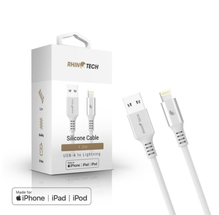 RhinoTech LITE MFi kabel s nylonovým opletem USB-A na Lightning 1.2m stříbrná