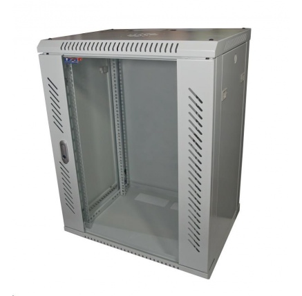 LEXI-Net 19" nástěnný rozvaděč 15U 600x600, nosnost 60 kg, skleněné dveře, svařovaný, šedý
