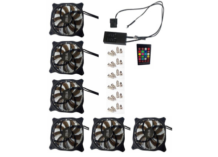 EUROCASE ventilátor RGB 120mm (spot Led), set 6ks + controller