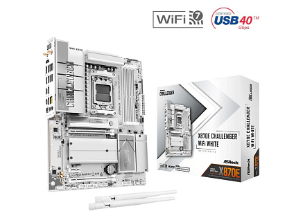 ASRock MB Sc AM5 X870E Challenger WiFi WHITE,  AMD X870E, 4xDDR5, 1xHDMI, 2xUSB4, WiFi