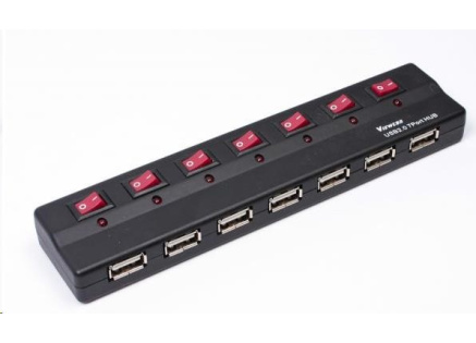 PREMIUMCORD USB 2.0 hub 7 portů s externím napájením a vypínači