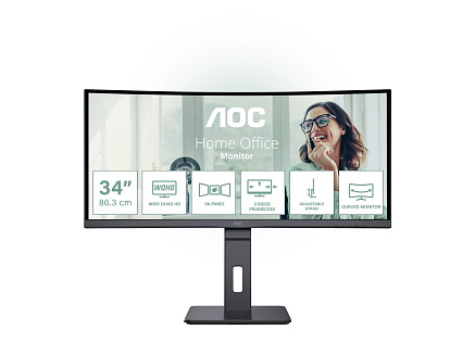 BAZAR - AOC MT VA LCD WLED 34" CU34P3CV - VA panel, 3440x1440, HDMI, DP, USB-C, 4xUSB 3.2, repro, vysk. stavitelny, zakr BAZAR - AOC MT VA LCD WLED 34" CU34P3CV - VA panel, 3440x1440, HDMI, DP, USB-C, 4xUSB 3.2, repro, vysk. stavitelny, zakr