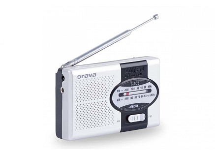 Orava T-103 přenosné kapesní rádio AM/FM, výstup na sluchátka, teleskopická anténa, stříbrná Orava T-103 přenosné kapesní rádio AM/FM, výstup na sluchátka, teleskopická anténa, stříbrná