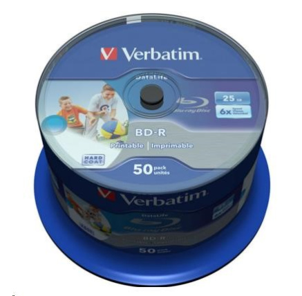 VERBATIM BD-R SL Datalife (50-pack)Blu-Ray/Spindle/6x/25GB WHITE BLUE SURFACE