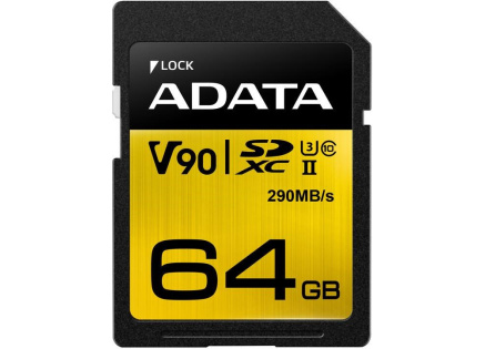 ADATA SDXC karta 64GB UHS-I U3 Class 10, Premier One (R: 290MB / W: 260MB)