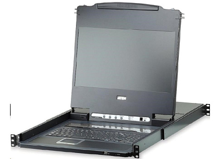 ATEN 8-port KVM USB, DVI, OSD,Single Rail rack, 17.3" FHD LCD, touchpad, klávesnice
