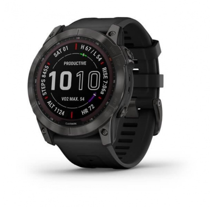 Garmin fenix 7X Sapphire Solar, Titan Carbon Gray/ Black Silicone Band