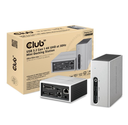 Club3D Dokovací stanice USB-A 8v1, 1xHDMI, 1xDVI, 4xUSB, 1xRJ45, 1x3.5mm, šedá