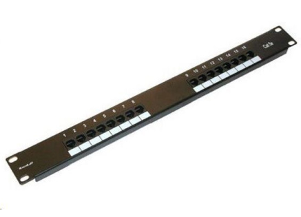 19" Patch panel XtendLan 16port, UTP, Cat5E, 30µm, duální svorkovnice, černý