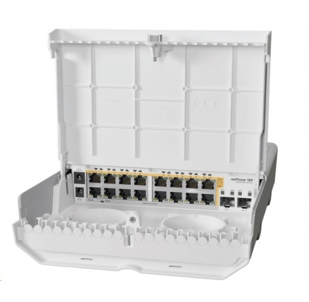 MikroTik Cloud Router Switch CRS318-16P-2S+OUT, 800MHz CPU, 256MB, 16x10/100/1000 (PoE-out),2xSFP+, vč.L5, venkovní MikroTik Cloud Router Switch CRS318-16P-2S+OUT, 800MHz CPU, 256MB, 16x10/100/1000 (PoE-out),2xSFP+, vč.L5, venkovní