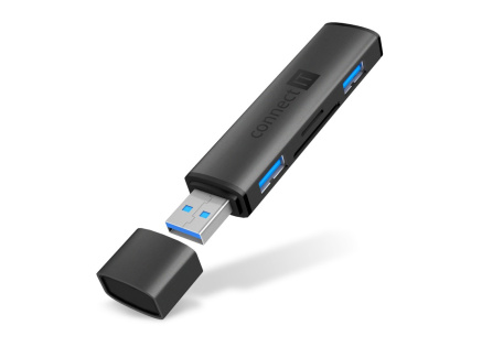 CONNECT IT Hub Compact 4v1, 2xUSB 3.0, 1xSD, 1xMicroSD, externí, černá