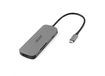 ACER Dokovací stanice 7in1 Type-C dongle, 1x HDMI, 3x USB-A 3.2 Gen1, 1x SD 3.0, 1x microSD, 1x USB-C, silver