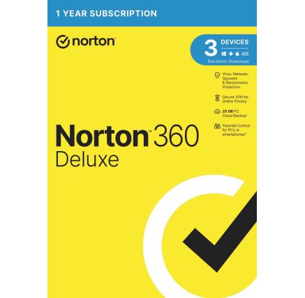 NORTON 360 DELUXE 25GB +VPN 1 uživatel pro 3 zařízení na 1 rok ESD