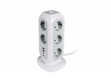 VERBATIM EU Power Tower EUPT-01 Nabíjecí stanice ,11x 230V, 2x USB-C, 2x USB-A