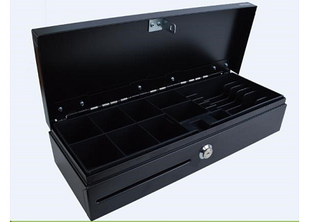 Virtuos pokladní zásuvka FT-460C Flip top, s víkem, 9-24V, černá - s kabelem Virtuos pokladní zásuvka FT-460C Flip top, s víkem, 9-24V, černá - s kabelem