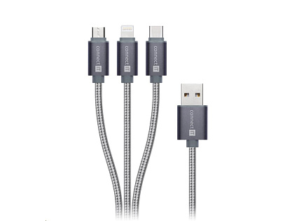 CONNECT IT Wirez 3in1 USB-C & Micro USB & Lightning, silver gray, 1,2 m