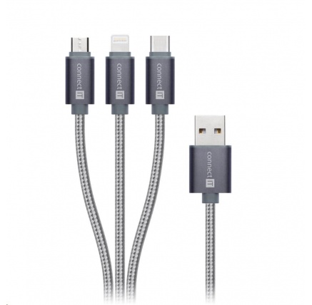 CONNECT IT Wirez 3in1 USB-C & Micro USB & Lightning, silver gray, 1,2 m CONNECT IT Wirez 3in1 USB-C & Micro USB & Lightning, silver gray, 1,2 m