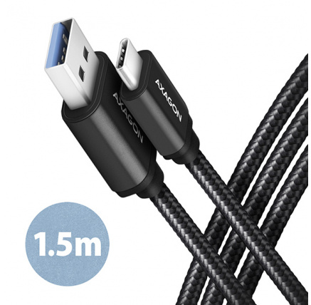 AXAGON BUCM3-AM15AB, SPEED kabel USB-C <-> USB-A, 1.5m, USB 3.2 Gen 1, 3A, ALU, oplet, černý AXAGON BUCM3-AM15AB, SPEED kabel USB-C <-> USB-A, 1.5m, USB 3.2 Gen 1, 3A, ALU, oplet, černý