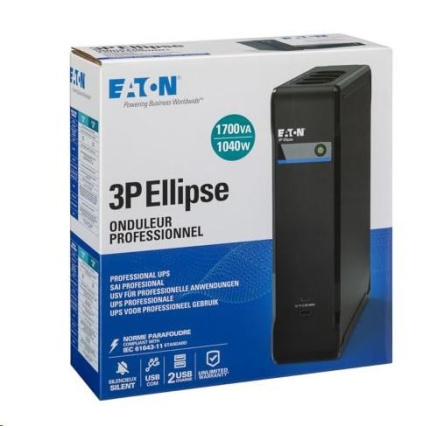 Eaton 3P Ellipse UPS USB FR, 1700 VA, 1040 W, Vstup: C14, Výstupy: (4) Typ E, (4) Pouze přepěťová ochrana Typ E, USB nab
