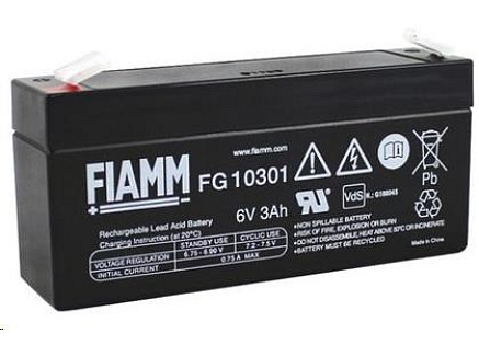 Baterie - Fiamm FG10301 (6V/3Ah - Faston 187), životnost 5let