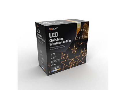 Solight LED vánoční závěs, hvězdy, šíře 1,8m, 77LED, IP20, 3xAA, USB