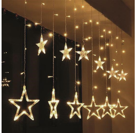 Solight LED vánoční závěs, hvězdy, šíře 1,8m, 77LED, IP20, 3xAA, USB