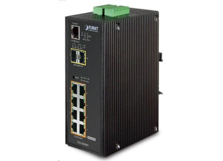 Planet IGS-10020PT PoE switch 8x 1000Base-T, 2x SFP, 802.3af 130W, IP30, -40 až 75°C, SNMP, IGMPv3, IPv6