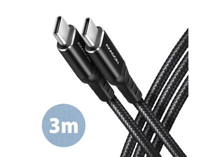 AXAGON BUCM-CM30AB, HQ kabel USB-C  USB-C, 3m, USB 2.0, PD 60W 3A, ALU, oplet, černý