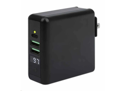 Manhattan cestovní nabíječka a powerbanka, 4-in-1, 8.000 mAh,  Interchangeable US/EU/UK Plugs, černá