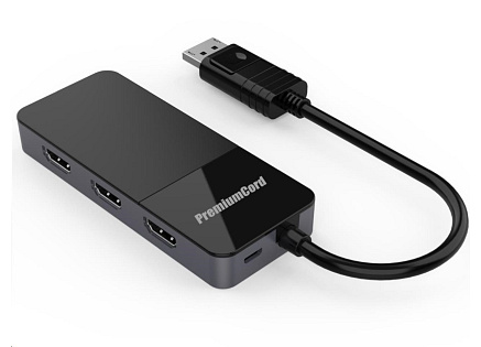 PREMIUMCORD MST adapter DisplayPort 1.4 na 3x HDMI2.0 monitory 4K@60Hz, extended + mirror + duplicate režimy
