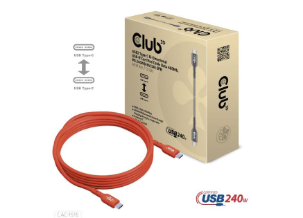 Club3D kabel USB-C, Oboustranný USB-IF Certifikovaný data kabel, PD 240W(48V/5A) EPR M/M 4m Club3D kabel USB-C, Oboustranný USB-IF Certifikovaný data kabel, PD 240W(48V/5A) EPR M/M 4m