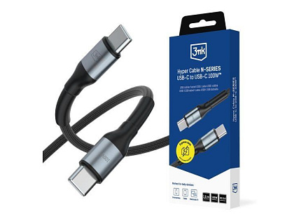 3mk Hyper Cable N-SERIES C to C 1.5m PD 3.0 QC 3.0 20V/5A 100W Black