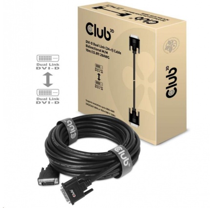Club3D kabel DVI-D Dual Link (24+1), 10m, Bidirectional, 28 AWG Club3D kabel DVI-D Dual Link (24+1), 10m, Bidirectional, 28 AWG