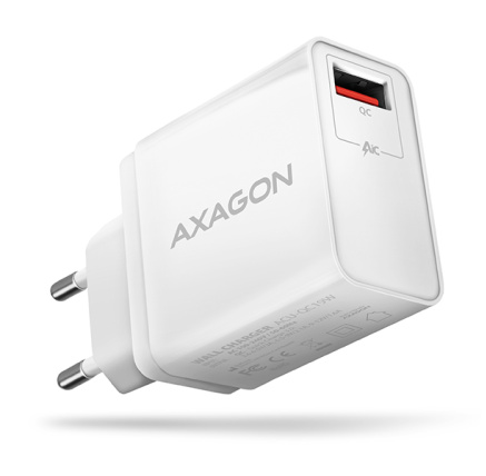 AXAGON ACU-QC19W, QC nabíječka do sítě 19W, 1x USB-A port, QC3.0/AFC/FCP/SMART, bílá