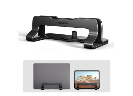 AXAGON STND-VB vertikální hliníkový stojan na notebook 10"-17.3" nastavitelný rozestup, černý