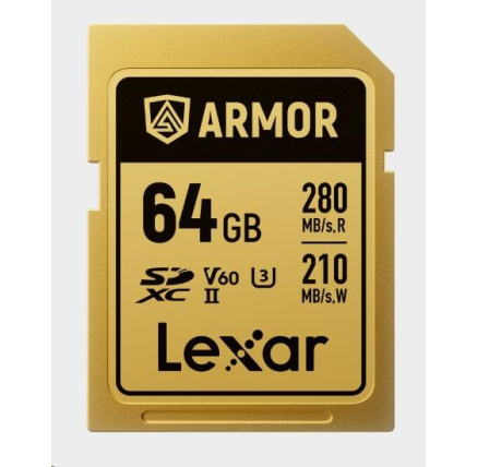 Lexar SDXC ARMOR Gold UHS-II U3, Stainless Steel, IP68 R280/W210 (V60) 64GB