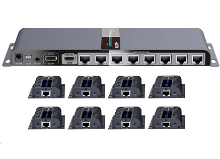 PremiumCord HDMI 1-8 splitter+extender po CAT6/6a/7, FULL HD, 3D