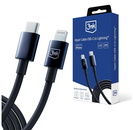 3mk datový kabel - Hyper Cable C to Lightning 20W 1.2m, černá 3mk datový kabel - Hyper Cable C to Lightning 20W 1.2m, černá