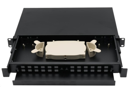 Rozvaděč, 19", optický, 1U, 24× SC simlex nebo 24× LC duplex, výsuvný, černý