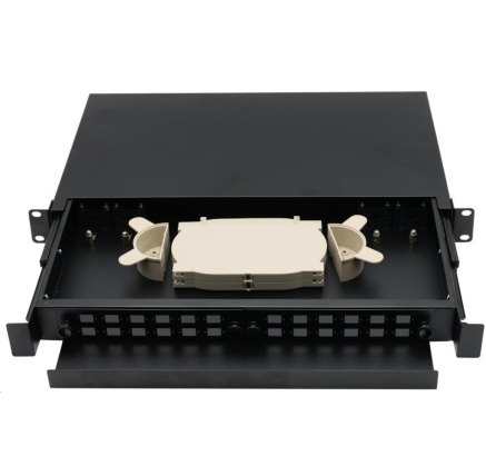 Rozvaděč, 19", optický, 1U, 24× SC simlex nebo 24× LC duplex, výsuvný, černý