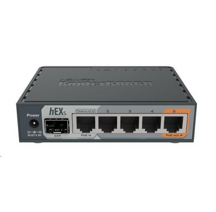 MikroTik RouterBOARD hEX S, 880MHz dual-core CPU, 256MB RAM, 5x LAN, 1x SFP, PoE in/out,USB,microSD slot, vč. L4 licence