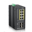 Zyxel RGS200-12P 12-port Gigabit WebManaged PoE switch, 8x GbE + 4x SFP, PoE budget 240W, DIN rail/Wall mount, IP30