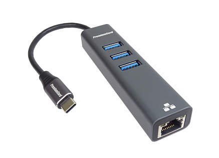 PREMIUMCORD Adaptér USB-C na Gigabit 10/100/1000Mbps + 3x USB3.0 konektor