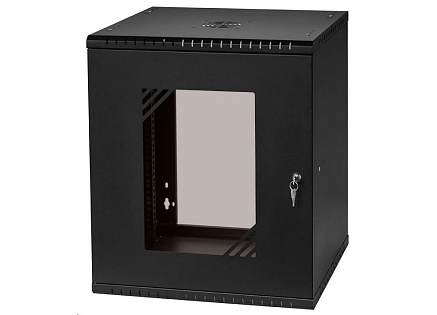 LEXI-Net 19" nástěnný rozvaděč Basic 12U 520x450, skleněné dveře, bez zad, rozložený, černý