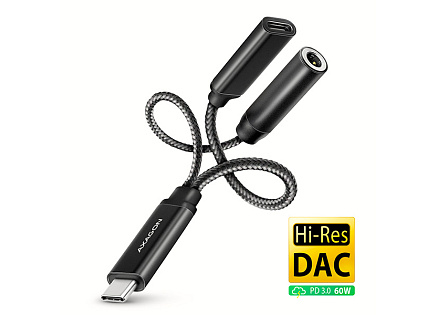 AXAGON ADA-HCPD, USB-C na 3.5mm jack - Hi-Res DAC audio adaptér, 384kHz/32bit, stereo, PD 60W 3A